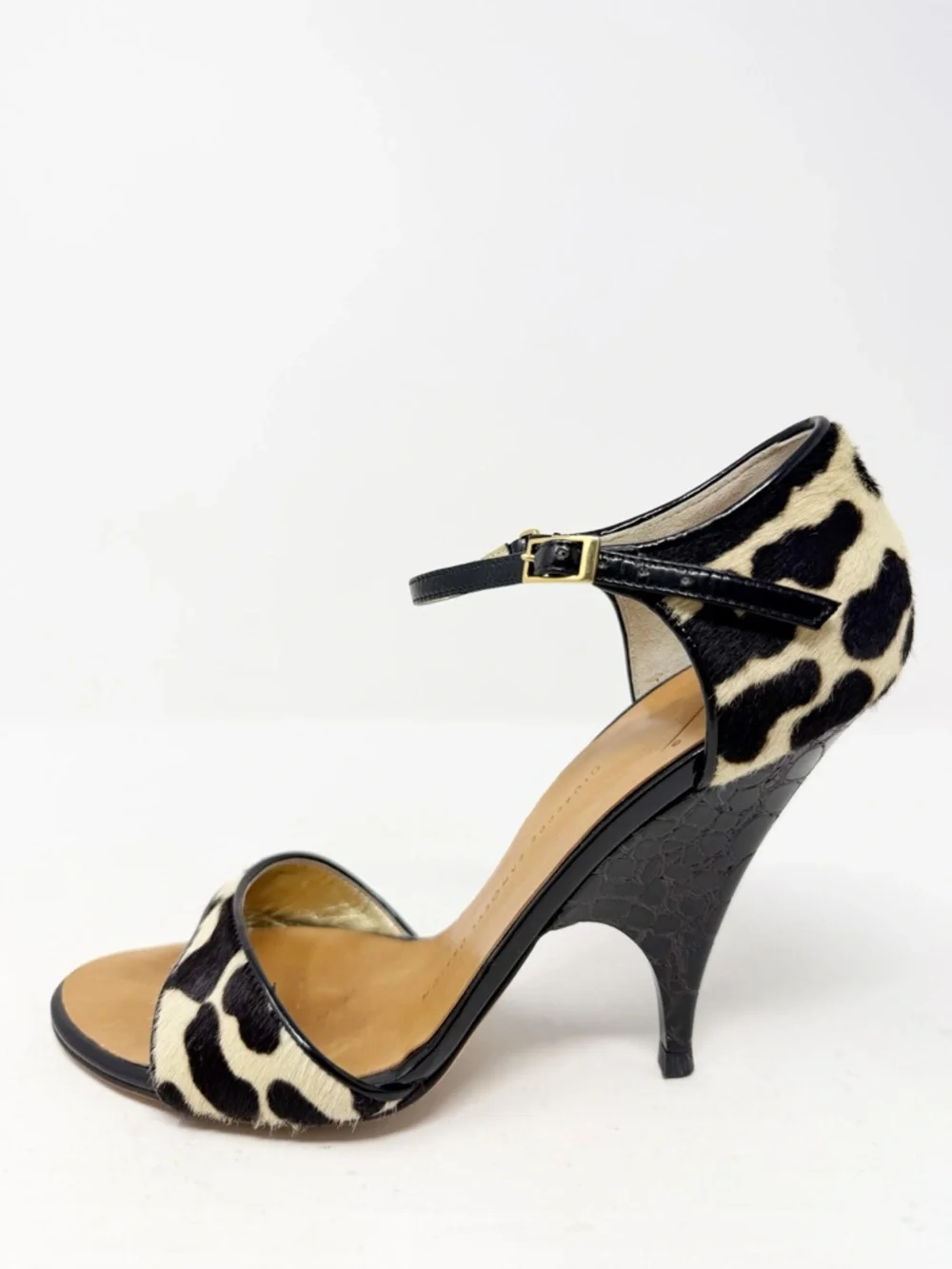 Giuseppe Zanotti Black White Pony Hair Ankle Strap Heels Womens Size 7.5